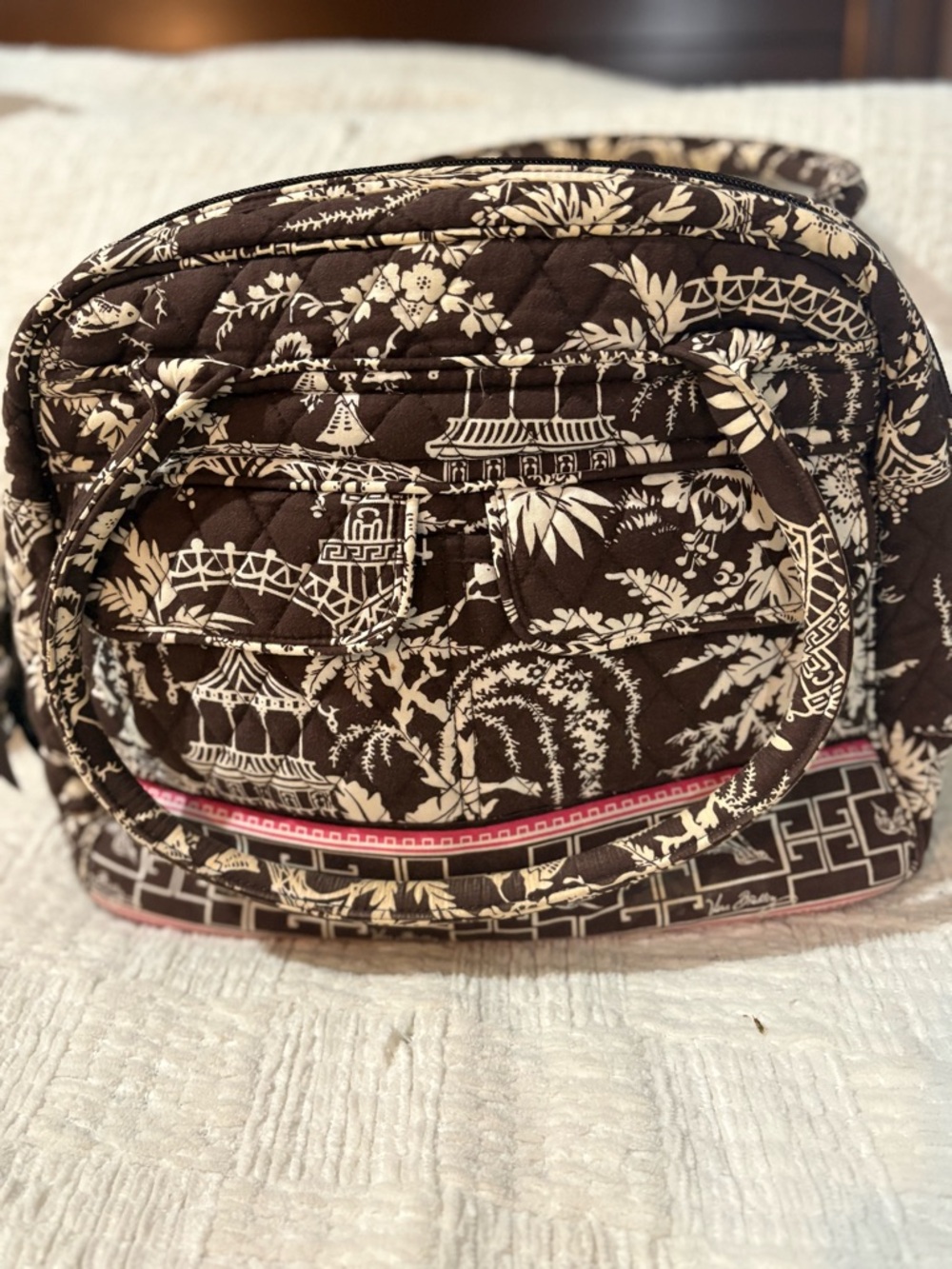 Vera Bradley Brown & Cream Quilted Tote-Style Cosmetic Bag